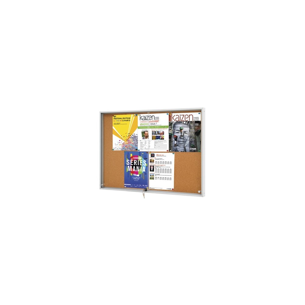Vitrines intérieur, glaces coulissantes, fond en liège