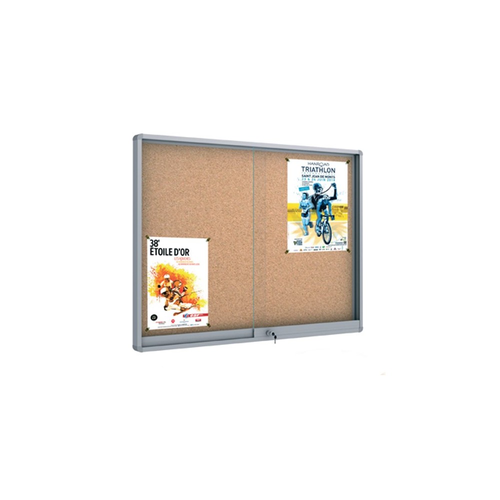 Vitrines intérieur, glaces coulissantes, fond en liège