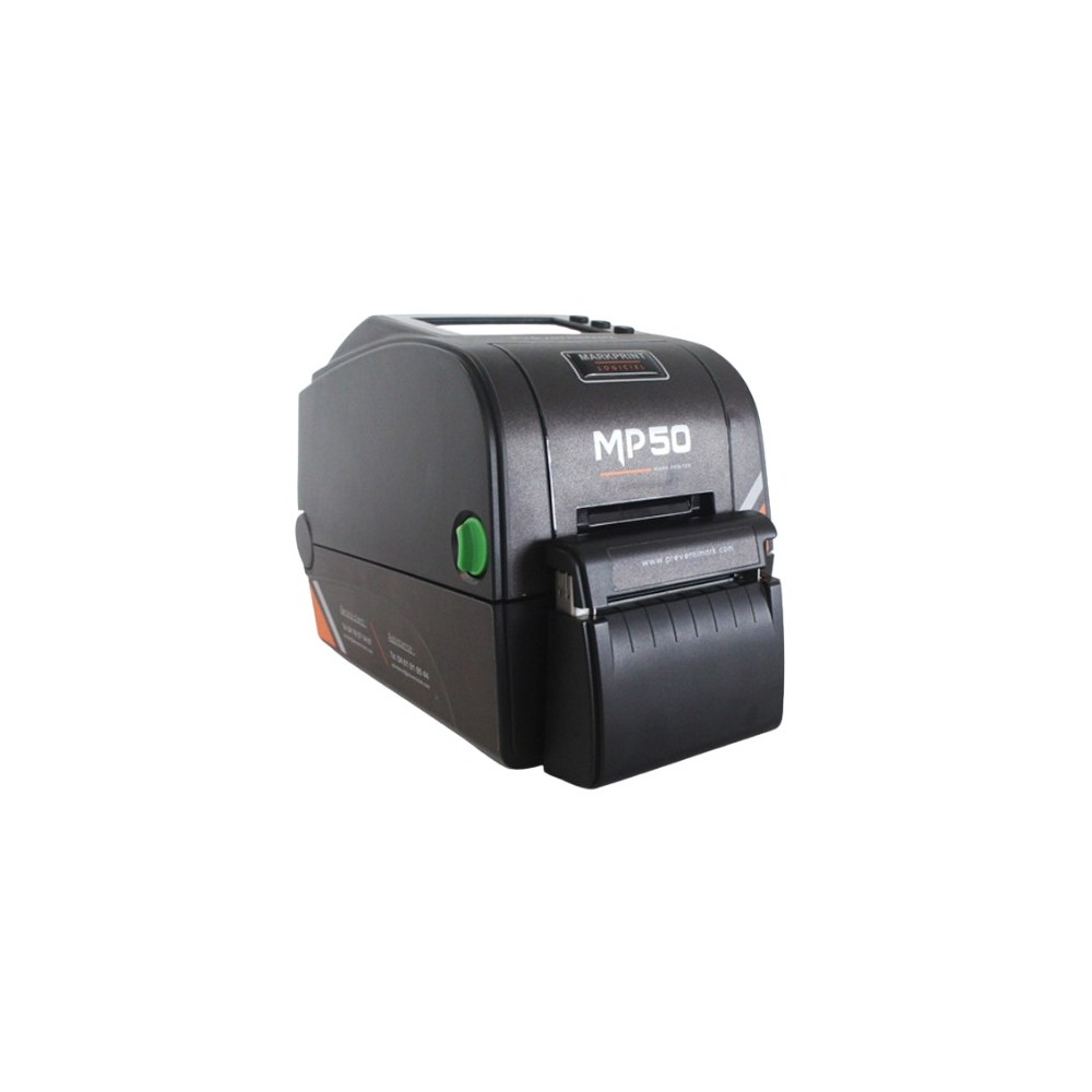Imprimante d'étiquette MP50 à côté du logiciel d'imprimante MarkPrint.