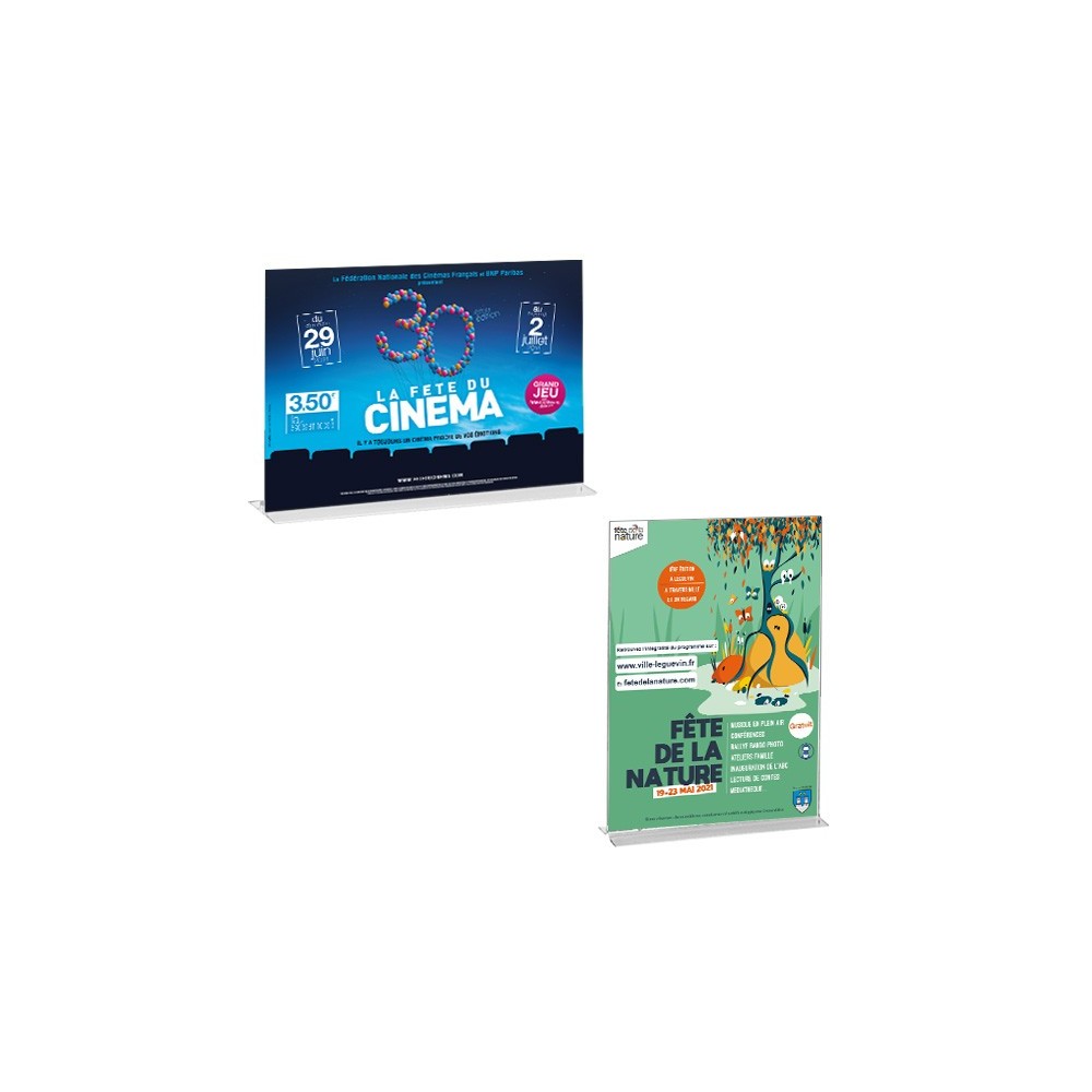 Porte-visuels comptoir double-faces paysage ou portrait