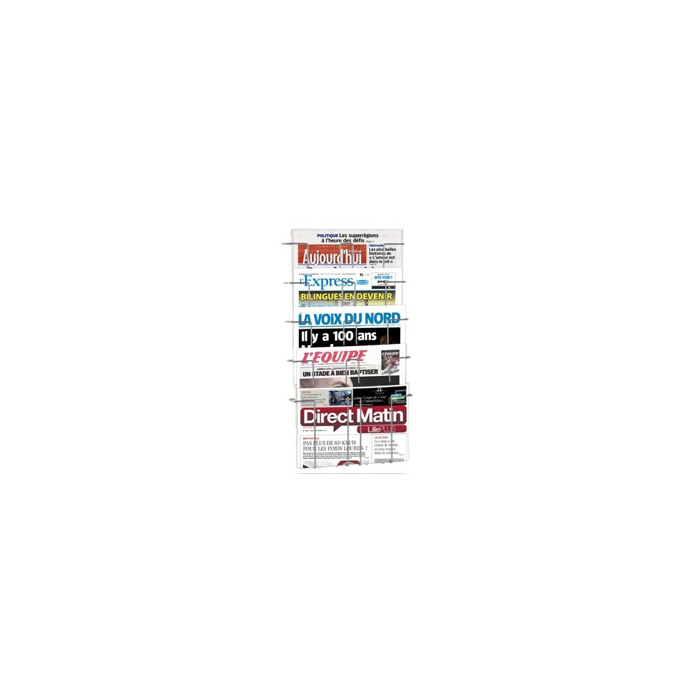Porte journaux / magazines muraux 5 cases Gris Alu