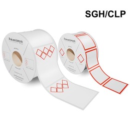 Étiquettes SGH ou CLP, prédécoupées et pré-imprimées pour imprimantes MP100