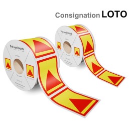 Image de deux rouleaux d'étiquettes LOTO sur fond blanc.