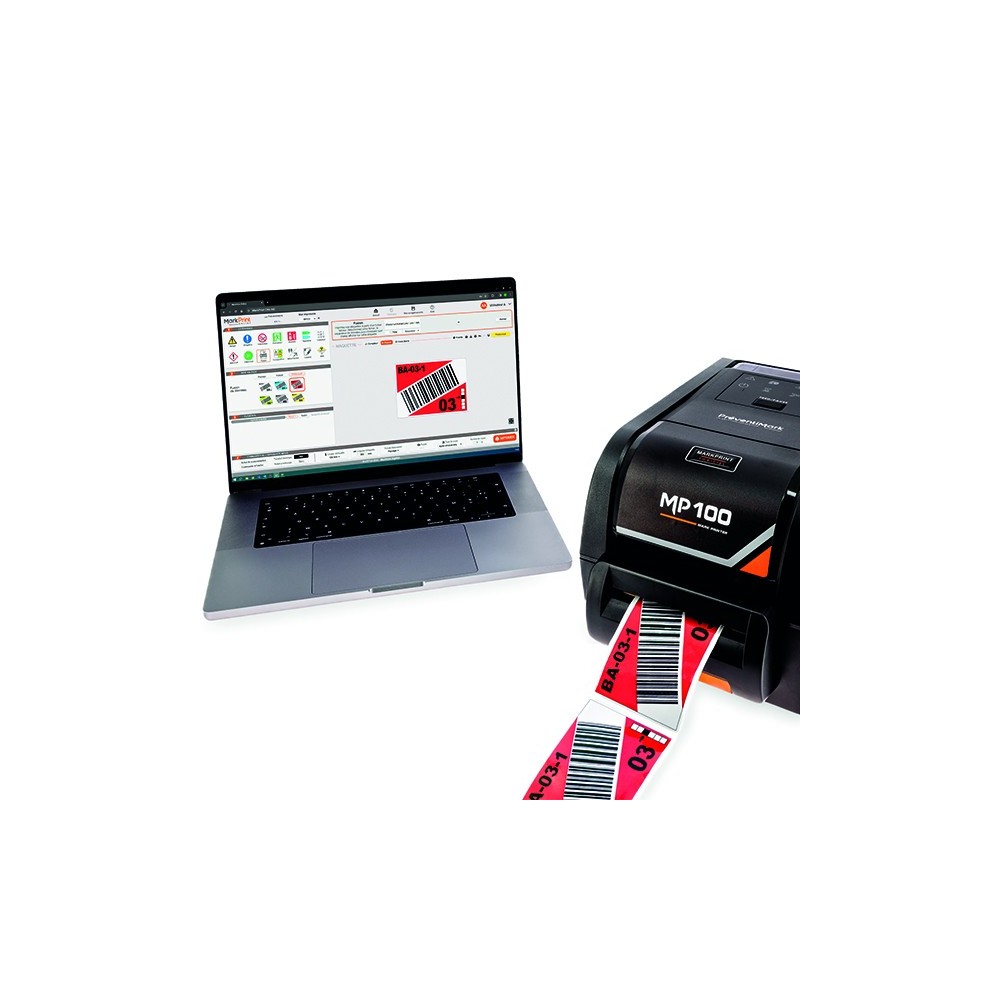 Photo de l'imprimante à transfert thermique MP100 de face.