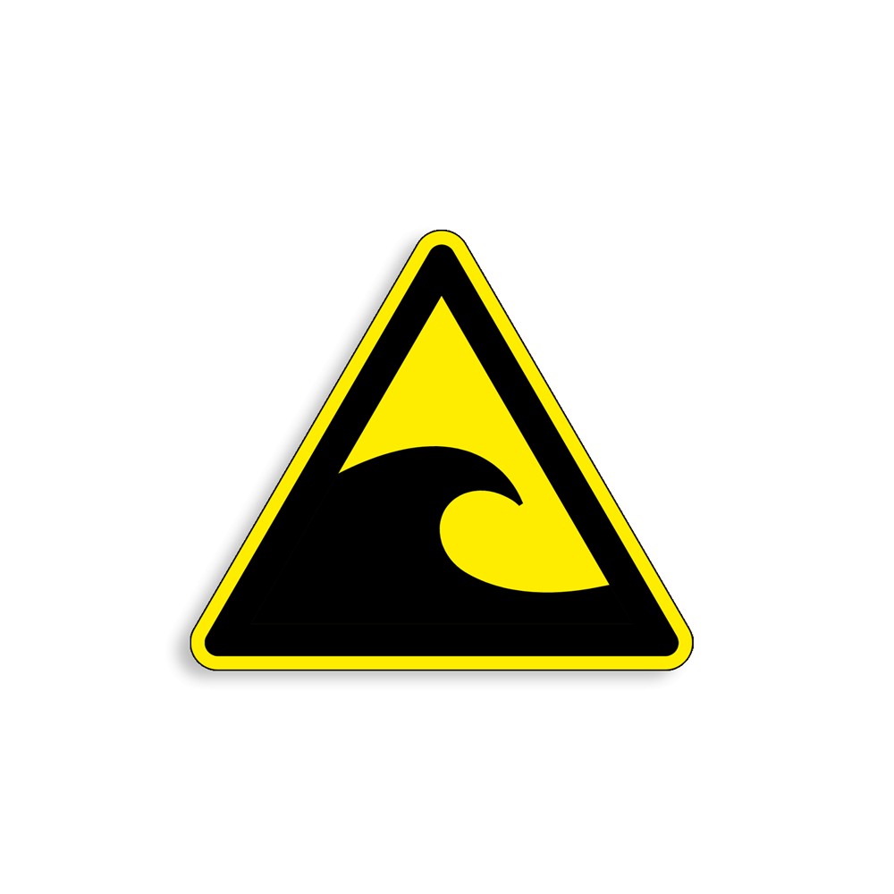 W056 - Zone à risque de tsunami, Étiquettes et panneaux de Danger