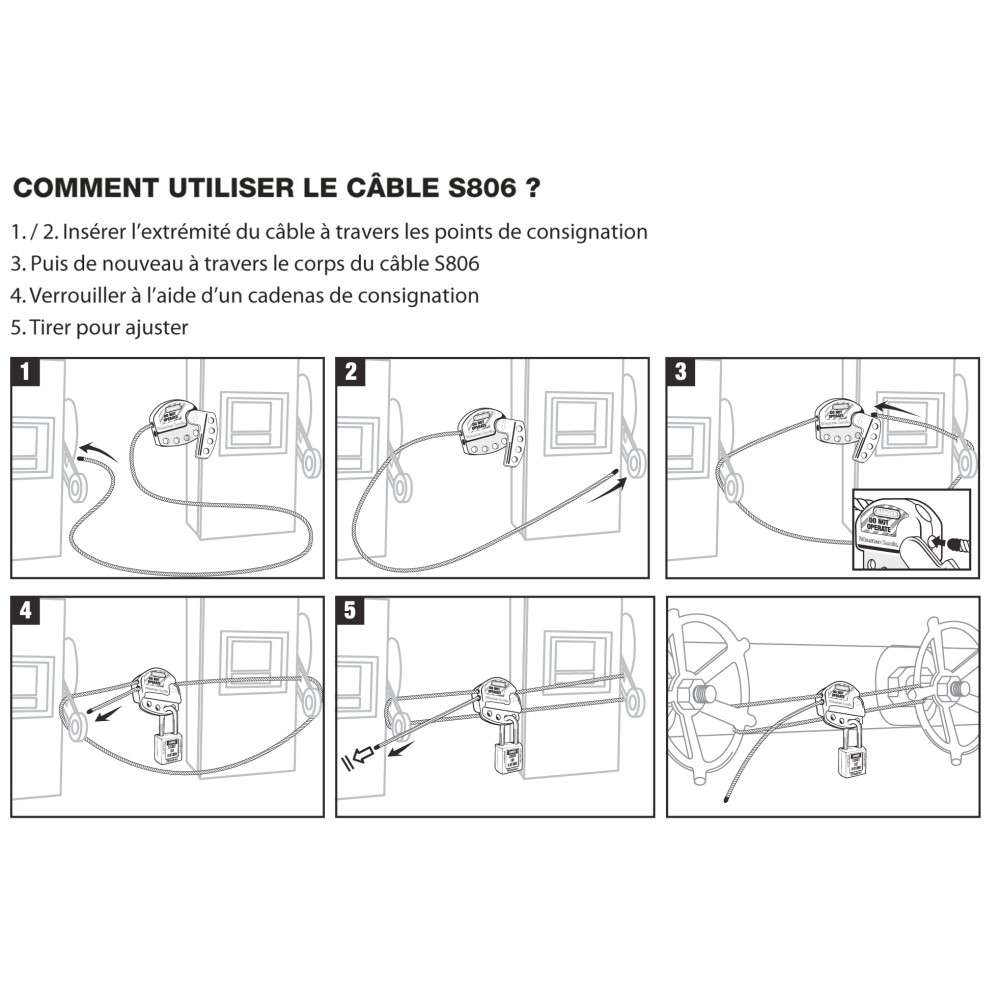 Câble de consignation ajustable - Ø câble 4 mm, 2 longueurs disponibles - Longueur 1,80 m