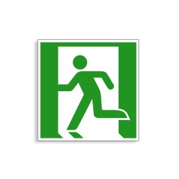 E001 - Sortie de secours à gauche, Étiquettes et panneaux d'Évacuation
