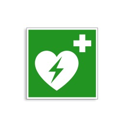 E010 - Défibrilateur automatique externe pour le coeur, Étiquettes et panneaux d'Évacuation
