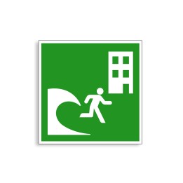 E063 - Bâtiment d'évacuation en cas de tsunami, Étiquettes et panneaux d'Évacuation