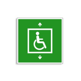 E070 - Ascenseur d'évacuation pour les personnes incapables de prendre les escaliers, Étiquettes et panneaux d'Évacuation
