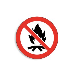 P045 - Feux de camp interdits, Étiquettes et panneaux d'Interdiction