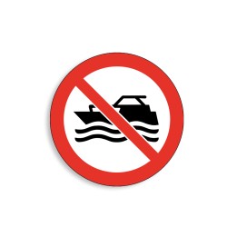 P056 - Navires à moteur interdits, Étiquettes et panneaux d'Interdiction