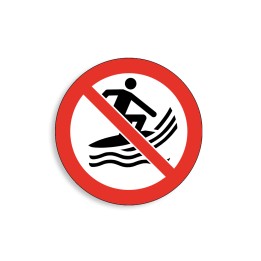 P059 - Pratique du surf interdite, Étiquettes et panneaux d'Interdiction