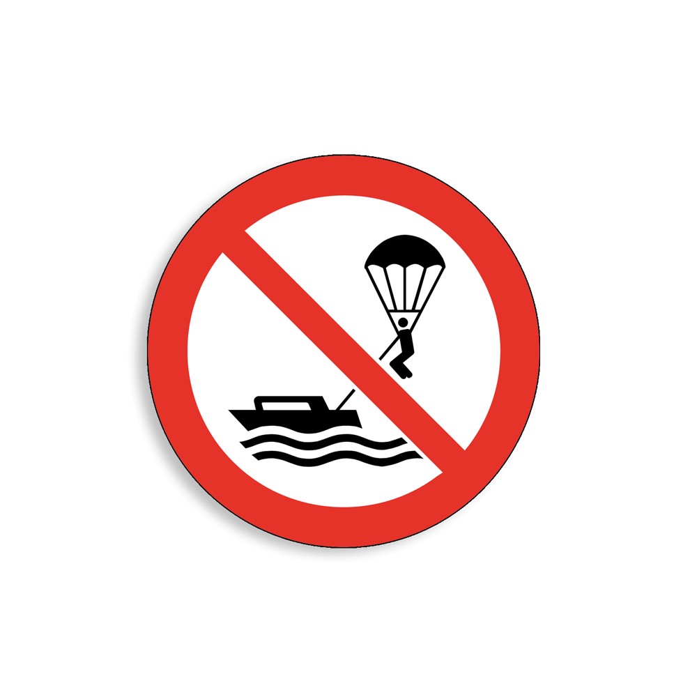 P066 - Pratique du parachute ascensionnel interdite, Étiquettes et panneaux d'Interdiction