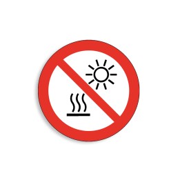 P068 - Ne pas exposer à la lumière directe du soleil ni à une surface chaude, Étiquettes et panneaux d'Interdiction