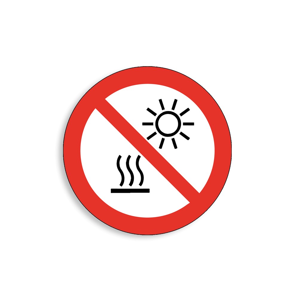 P068 - Ne pas exposer à la lumière directe du soleil ni à une surface chaude, Étiquettes et panneaux d'Interdiction