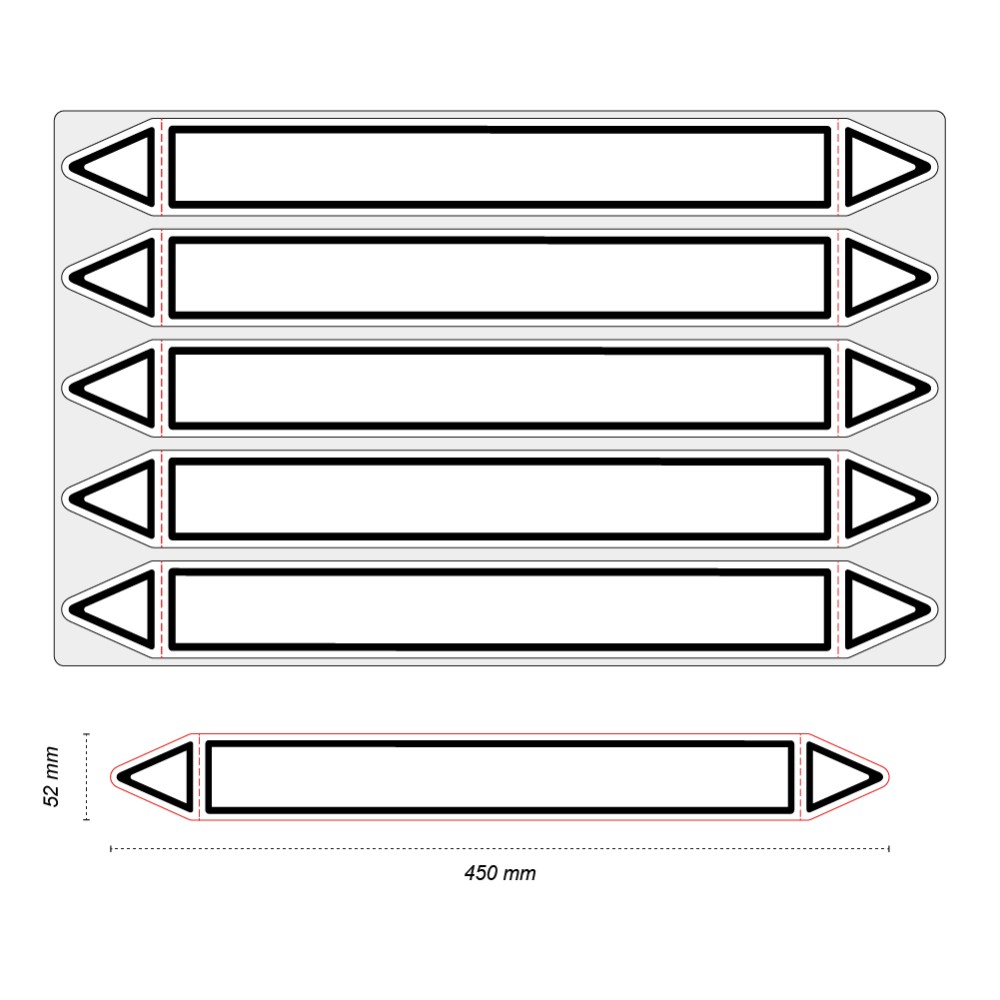 Étiquettes adhésives de marqueur de tuyauterie autre blanc - Prédécoupé - 52 x 450 mm - Sans pictogramme - En planche