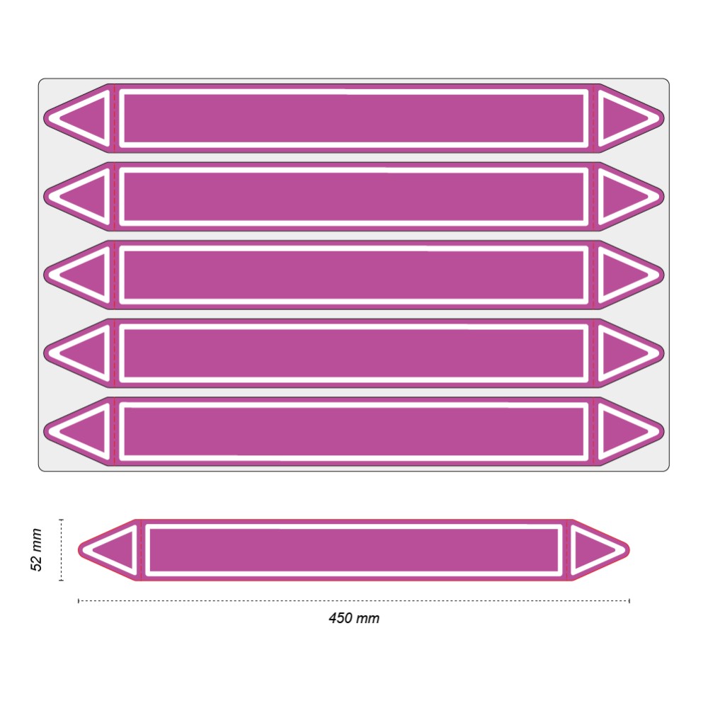 Étiquettes adhésives de marqueur de tuyauterie Acides et bases - Prédécoupé - 52 x 450 mm - Sans pictogramme - En planche