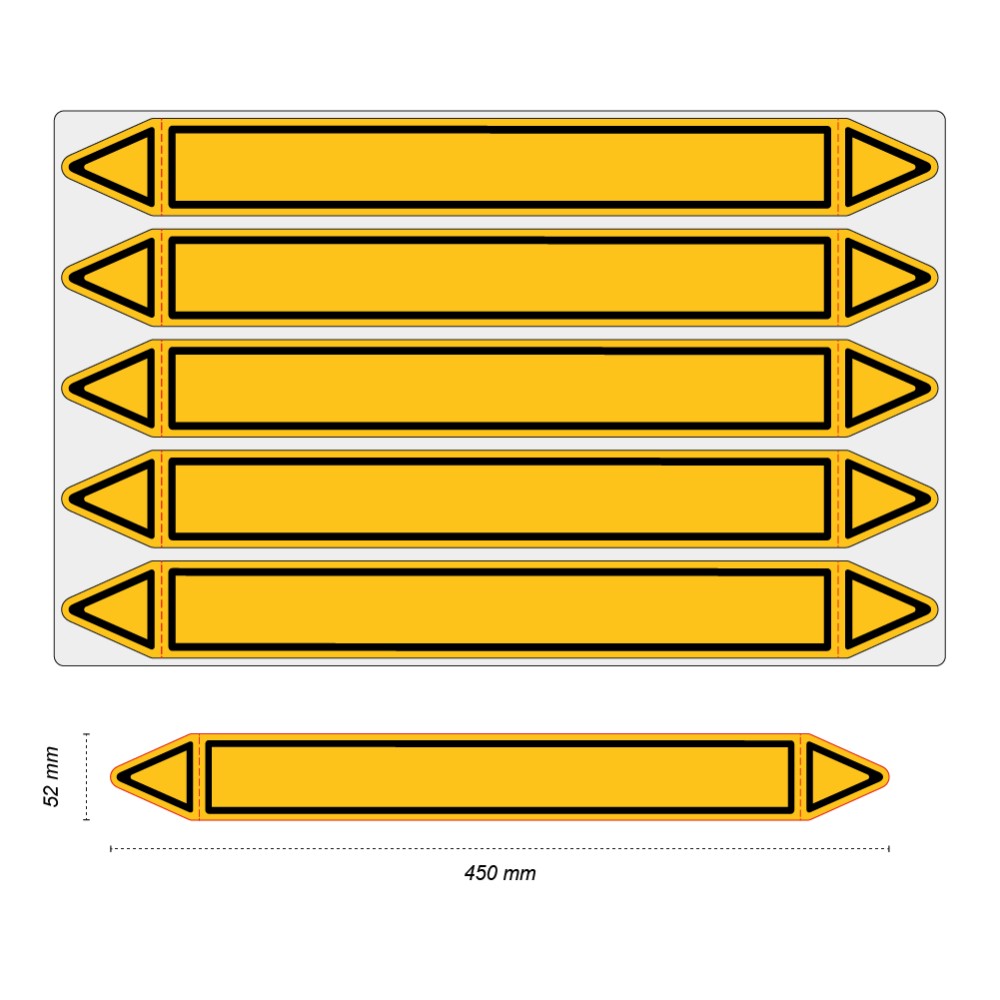 Étiquettes adhésives de Marqueur de tuyauterie Gaz - Prédécoupé - 52 x 450 mm - Sans pictogramme - En planche