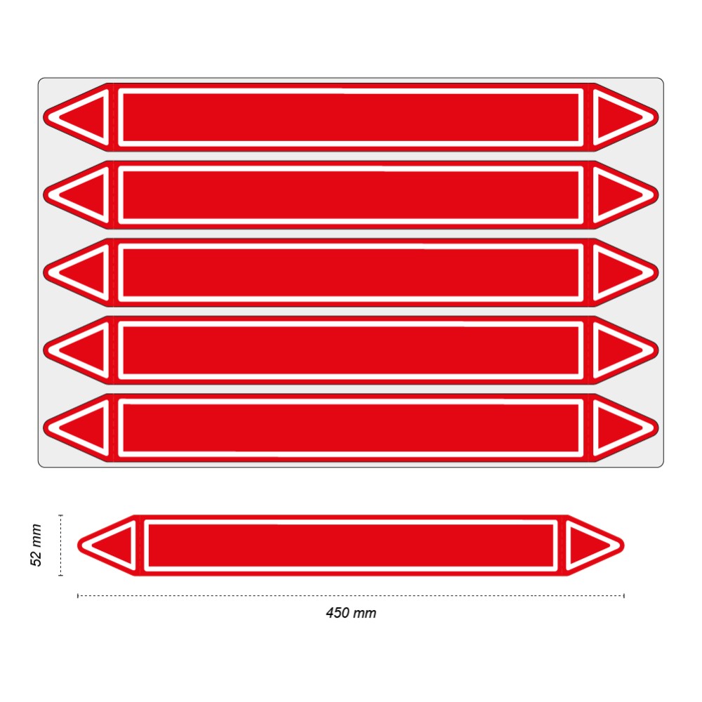 Étiquettes adhésives de marqueur de tuyauterie Incendie - Prédécoupé - 52 x 450 mm - Sans pictogramme - En planche