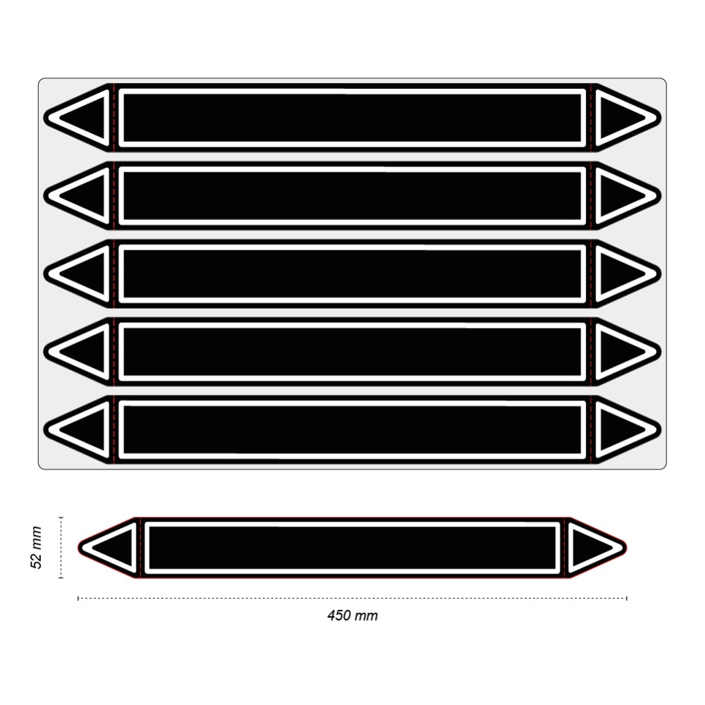 Étiquettes adhésives de marqueur de tuyauterie autre noir - Prédécoupé - 52 x 450 mm - Sans pictogramme - En planche