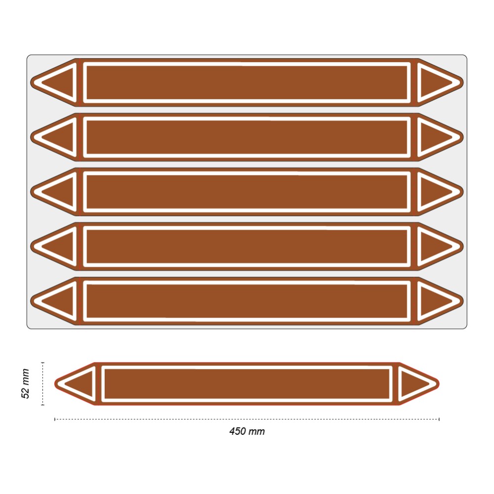 Étiquettes adhésives de marqueur de tuyauterie Liquides inflammables - Prédécoupé - 52 x 450 mm - Sans pictogramme - En planche